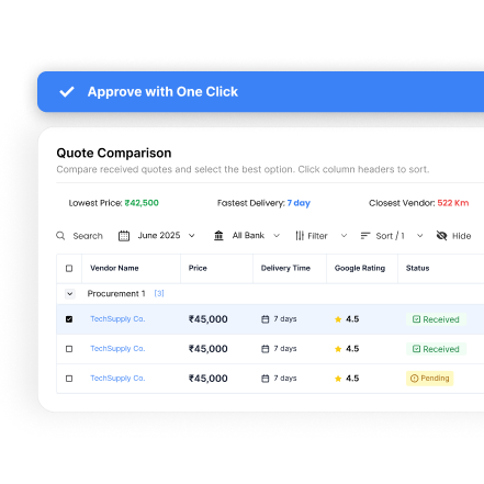 Vendor quote comparison in AI procurement software