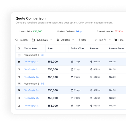Instant vendor quotes comparison in AI procurement software